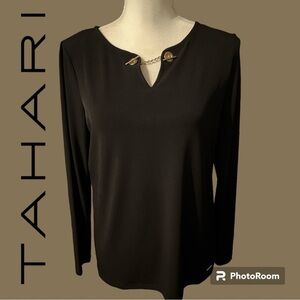 TAHARI- Black Blouse with Gold embellishment, NEW